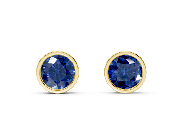 Solane Sapphire Gemstone Round Cut Bezel Cut Studs