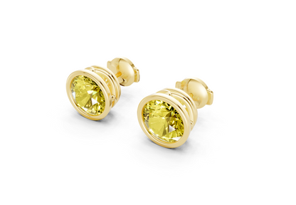 Solane Yellow Diamond Round Cut Bezel Cut Studs
