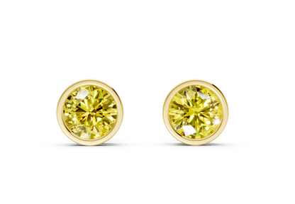 Solane Yellow Diamond Round Cut Bezel Cut Studs