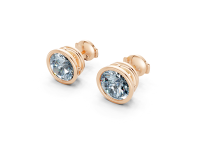 Solane Blue Diamond Round Cut Bezel Cut Studs