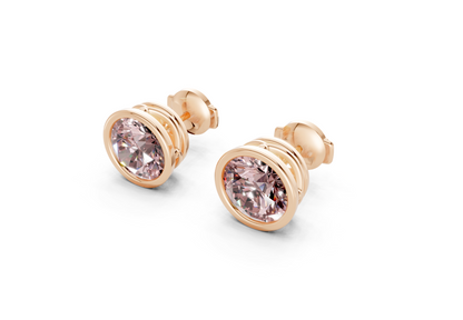 Solane Pink Diamond Round Cut Bezel Cut Studs