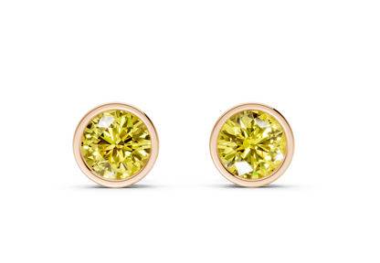 Solane Yellow Diamond Round Cut Bezel Cut Studs