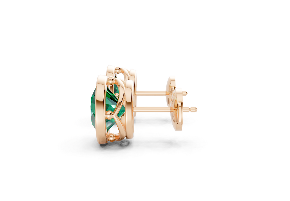 Solane Emerald Gemstone Round Cut Bezel Cut Studs