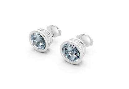 Solane Blue Diamond Round Cut Bezel Cut Studs