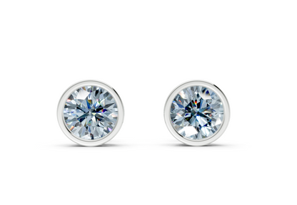 Solane Blue Diamond Round Cut Bezel Cut Studs