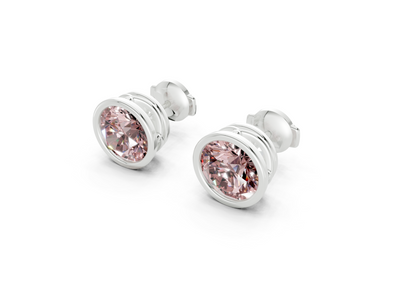 Solane Pink Diamond Round Cut Bezel Cut Studs