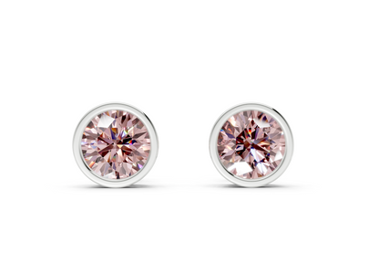 Solane Pink Diamond Round Cut Bezel Cut Studs