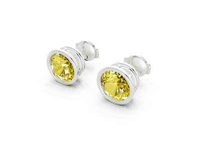 Solane Yellow Diamond Round Cut Bezel Cut Studs
