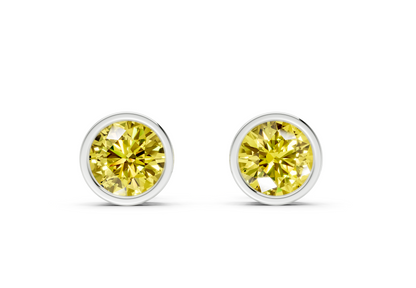 Solane Yellow Diamond Round Cut Bezel Cut Studs