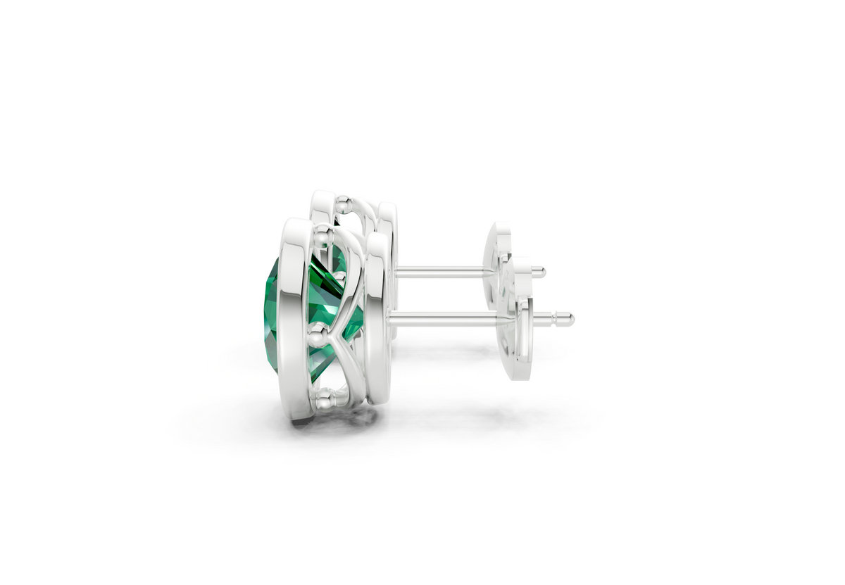 Solane Emerald Gemstone Round Cut Bezel Cut Studs