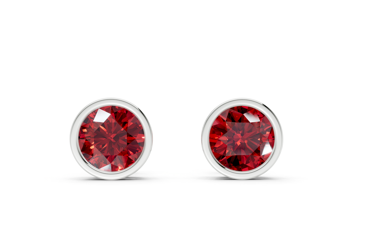 Solane Ruby Gemstone Round Cut Bezel Cut Studs