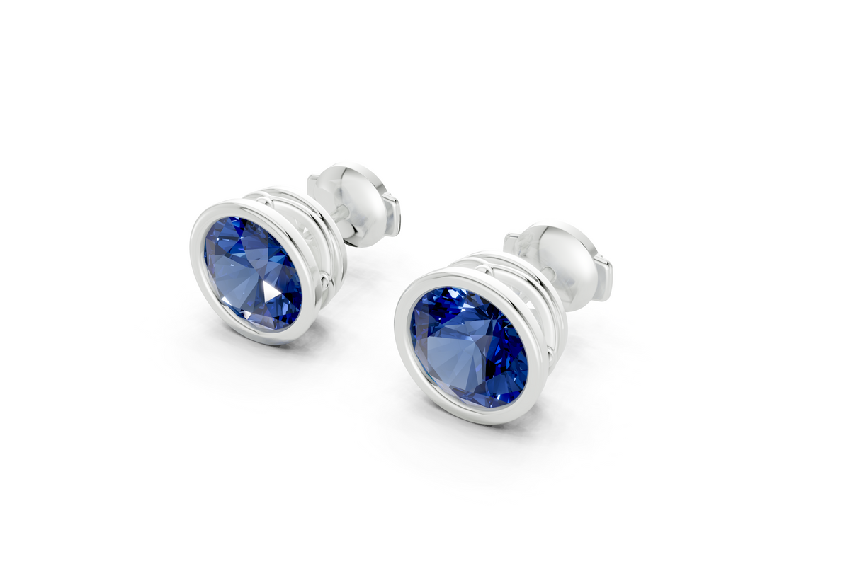Solane Sapphire Gemstone Round Cut Bezel Cut Studs