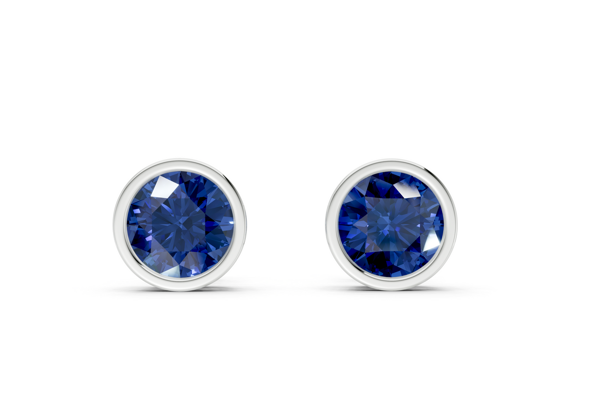 Solane Sapphire Gemstone Round Cut Bezel Cut Studs