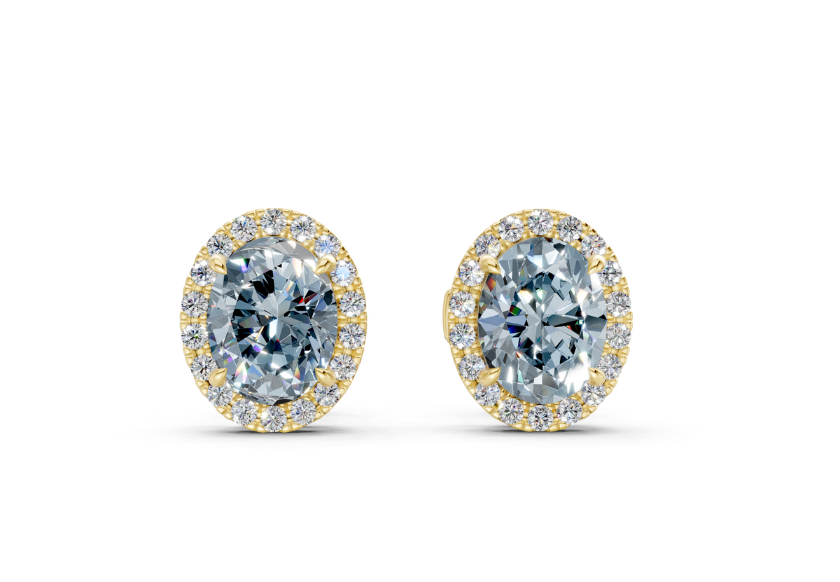 Marseille Halo Blue Diamond Oval Cut Studs