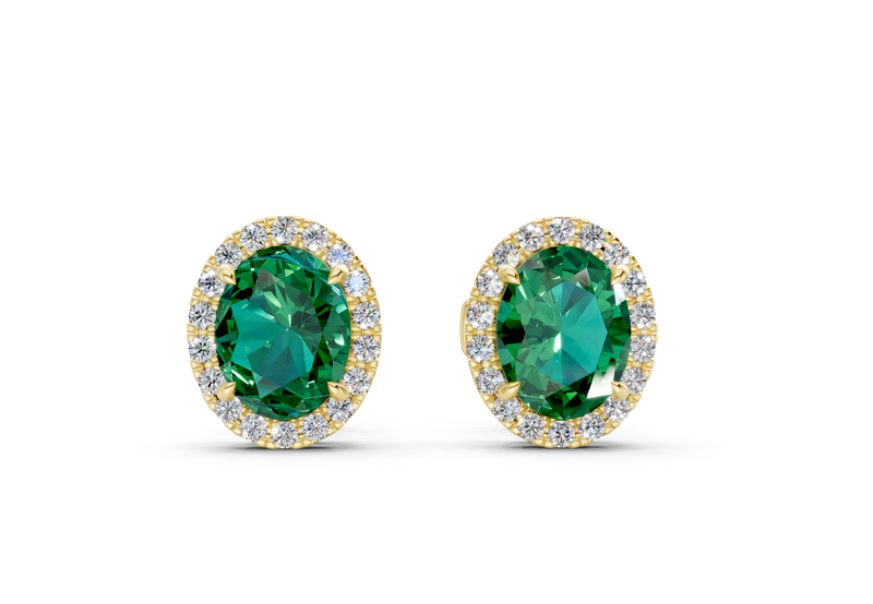 Marseille Halo Emerald Gemstone Oval Cut Studs