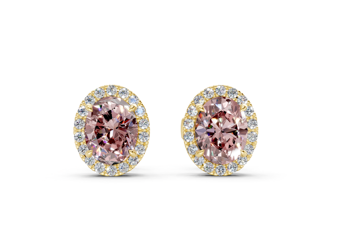 Marseille Halo Pink Diamond Oval Cut Studs