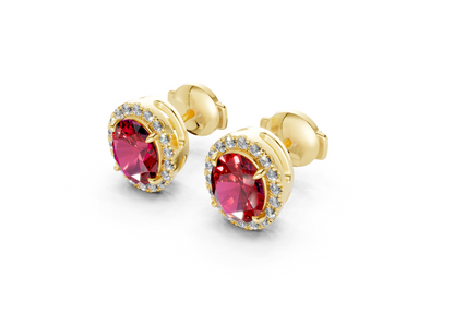 Marseille Halo Ruby Gemstone Oval Cut Studs