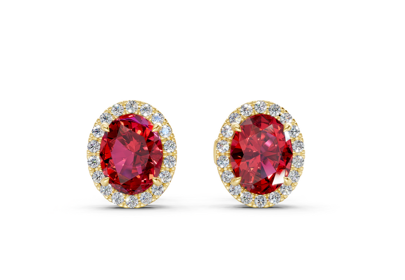 Marseille Halo Ruby Gemstone Oval Cut Studs