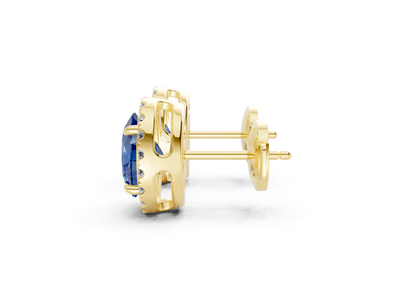 Marseille Halo Sapphire Gemstone Oval Cut Studs