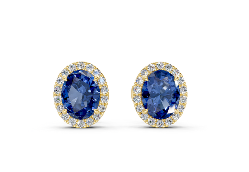 Marseille Halo Sapphire Gemstone Oval Cut Studs