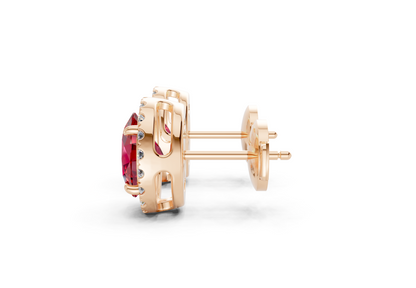 Marseille Halo Ruby Gemstone Oval Cut Studs