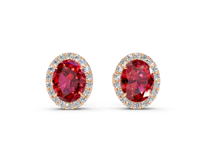 Marseille Halo Ruby Gemstone Oval Cut Studs