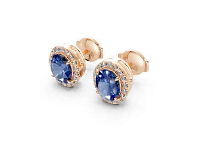 Marseille Halo Sapphire Gemstone Oval Cut Studs