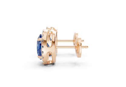 Marseille Halo Sapphire Gemstone Oval Cut Studs