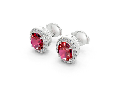 Marseille Halo Ruby Gemstone Oval Cut Studs