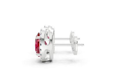 Marseille Halo Ruby Gemstone Oval Cut Studs
