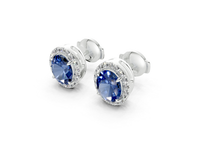 Marseille Halo Sapphire Gemstone Oval Cut Studs