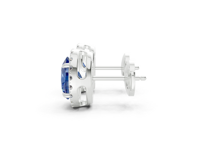 Marseille Halo Sapphire Gemstone Oval Cut Studs