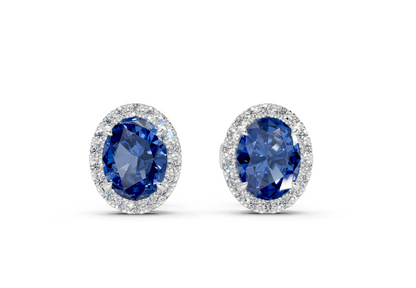 Marseille Halo Sapphire Gemstone Oval Cut Studs