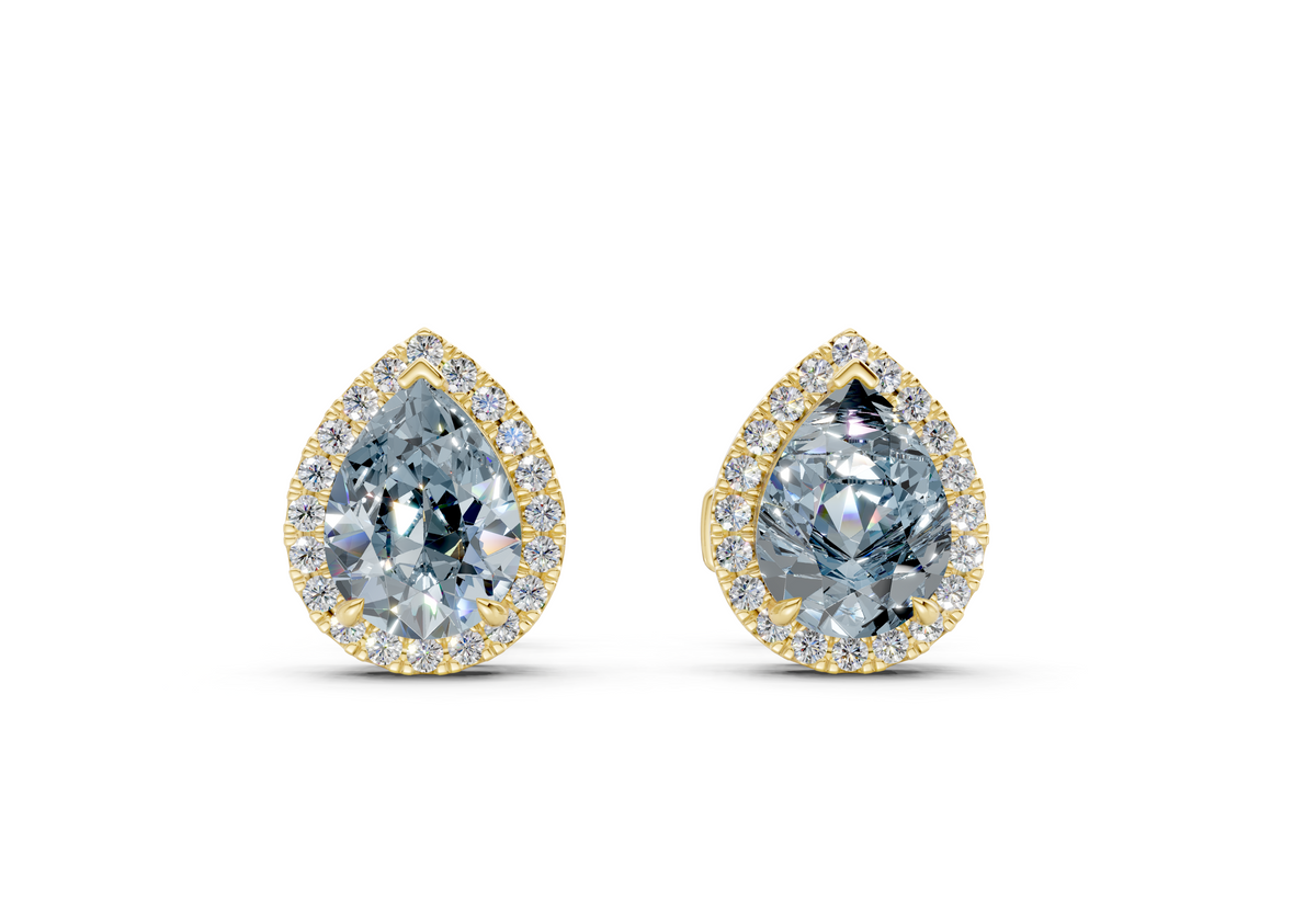 Marseille Halo Blue Diamond Pear Cut Studs