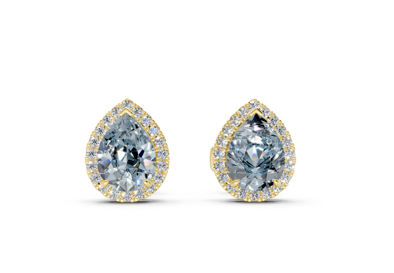 Marseille Halo Blue Diamond Pear Cut Studs