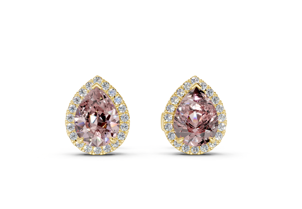 Marseille Halo Pink Diamond Pear Cut Studs