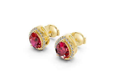 Marseille Halo Ruby Gemstone Pear Cut Studs