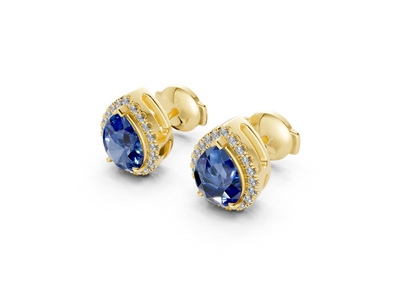 Marseille Halo Sapphire Gemstone Pear Cut Studs
