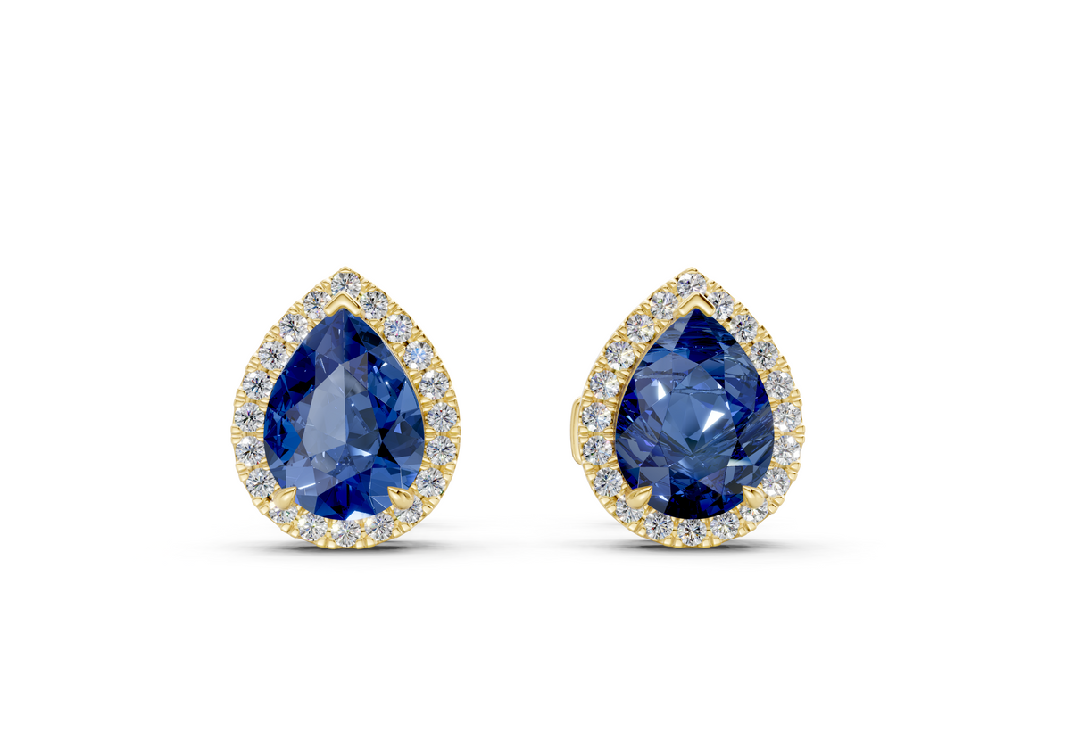 Marseille Halo Sapphire Gemstone Pear Cut Studs
