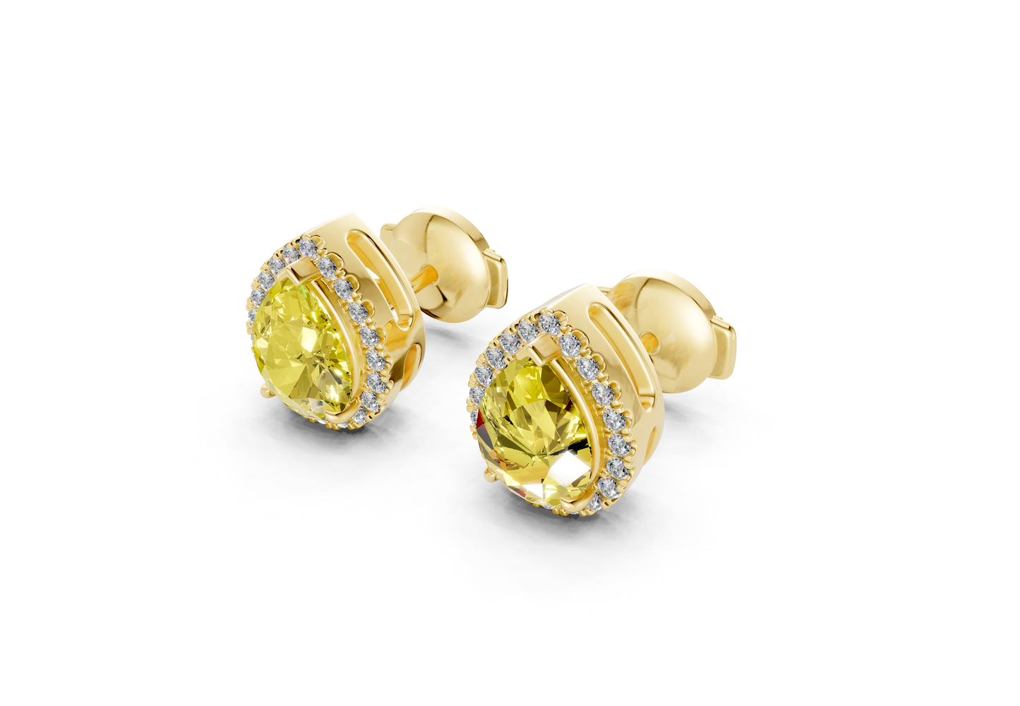 Marseille Halo Yellow Diamond Pear Cut Studs