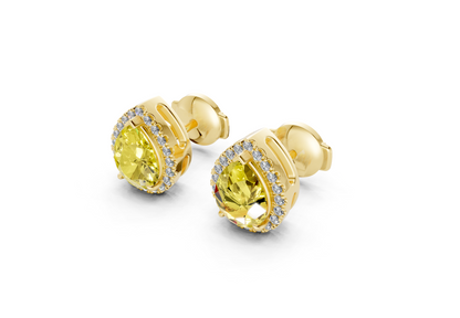 Marseille Halo Yellow Diamond Pear Cut Studs