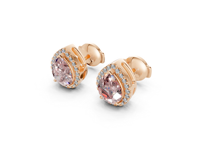 Marseille Halo Pink Diamond Pear Cut Studs
