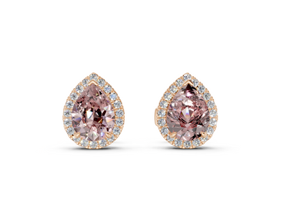 Marseille Halo Pink Diamond Pear Cut Studs