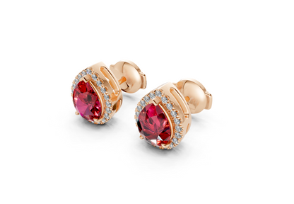 Marseille Halo Ruby Gemstone Pear Cut Studs