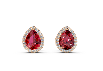 Marseille Halo Ruby Gemstone Pear Cut Studs