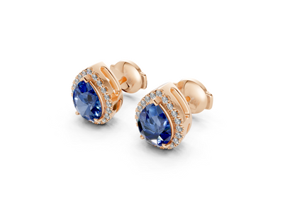 Marseille Halo Sapphire Gemstone Pear Cut Studs