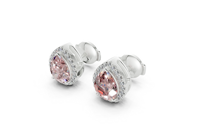 Marseille Halo Pink Diamond Pear Cut Studs