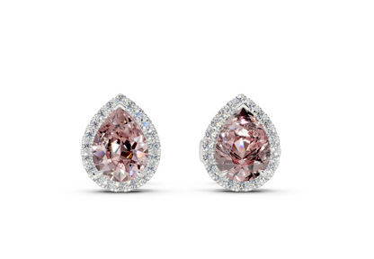Marseille Halo Pink Diamond Pear Cut Studs