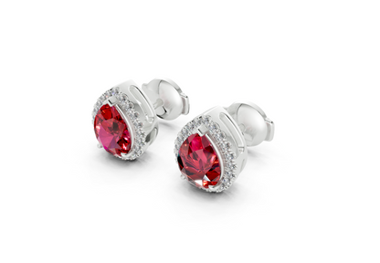 Marseille Halo Ruby Gemstone Pear Cut Studs