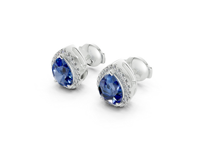 Marseille Halo Sapphire Gemstone Pear Cut Studs